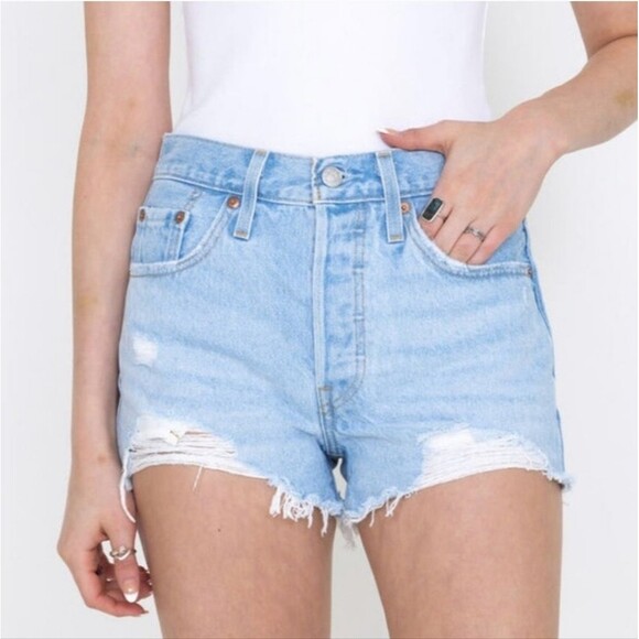 Levi's Pants - Levi’s 501 high-rise denim shorts frayed light wash button-fly Size 28